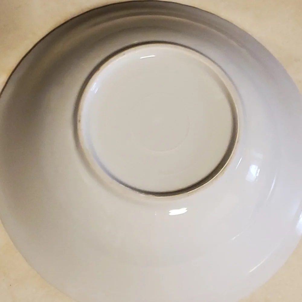 Vintage serving bowl with flowers, gold trim and holographic glaze trim